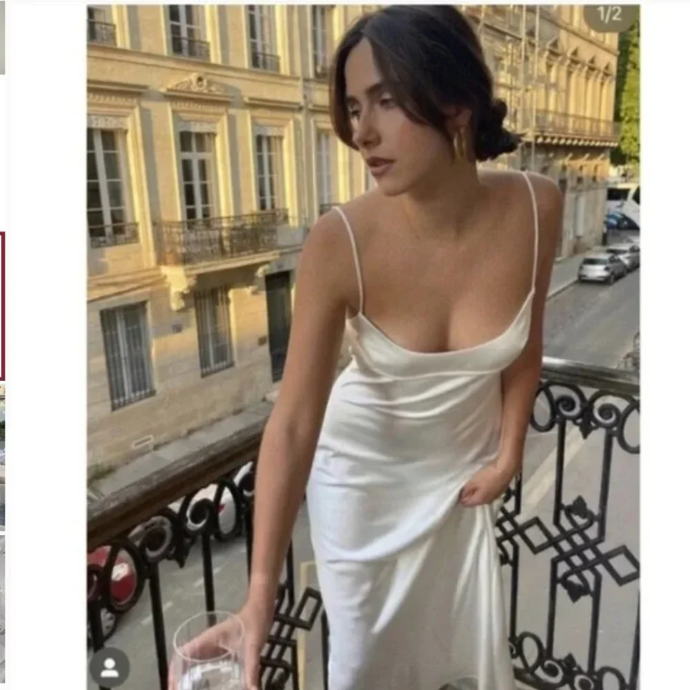 ZARA WHITE SATIN EFFECT CUT OUT BACK MIDI MAXI SLIP DRESS_13
